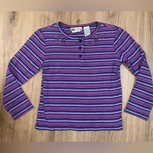 Vintage‎ 90s Y2K Walmart Faded Glory Striped Embroidered Girls Long Sleeve 7/8